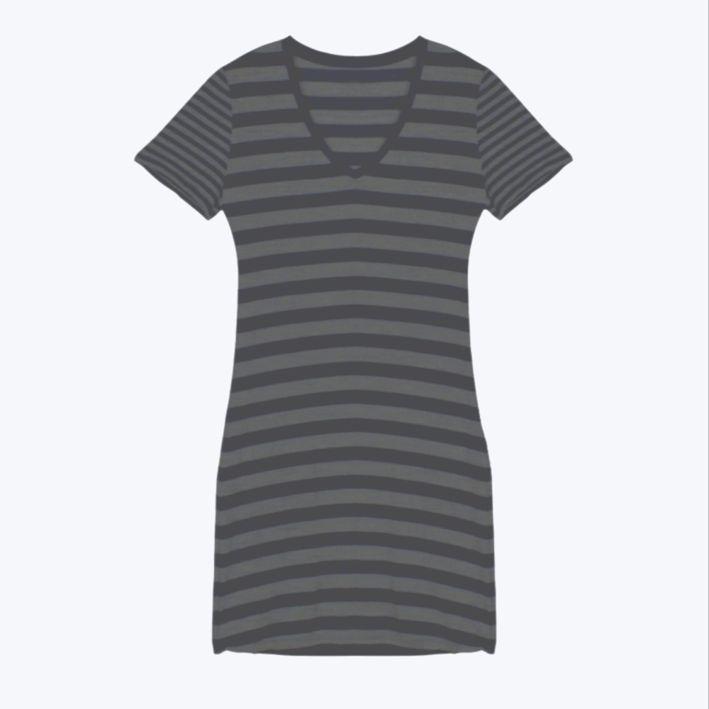 ICEBREAKER Striped Knit V-Neck T-Shirt Short Sleeves Gray Dress Small